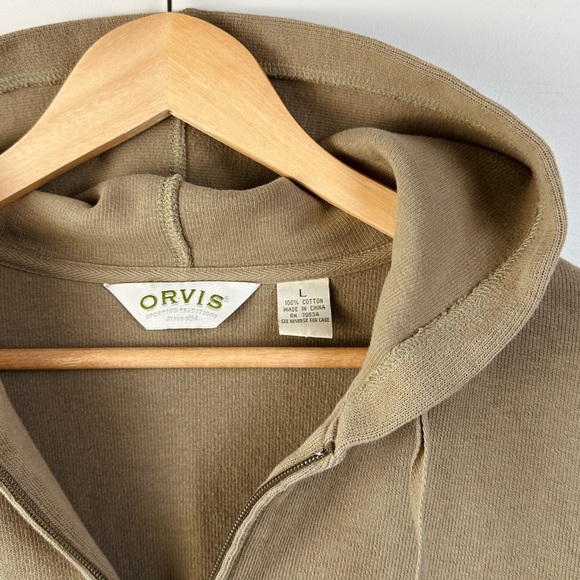 Orvis zip-up Hoodie - Khaki Grn - 100% Cotton - Size L - Picture 5 of 7
